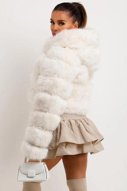 White Faux Fur Coat With Hood