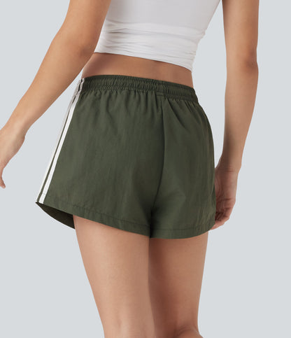 Low Rise Drawstring Color Block Built-in Underwear Casual Shorts with Pockets