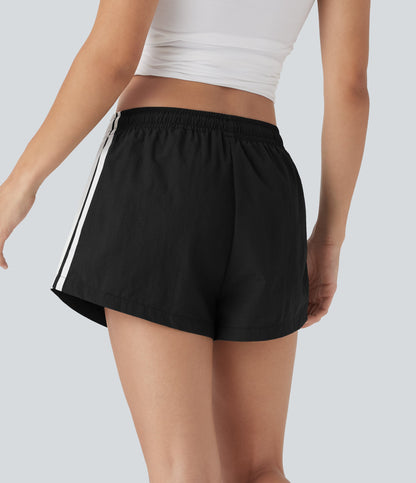 Low Rise Drawstring Color Block Built-in Underwear Casual Shorts with Pockets