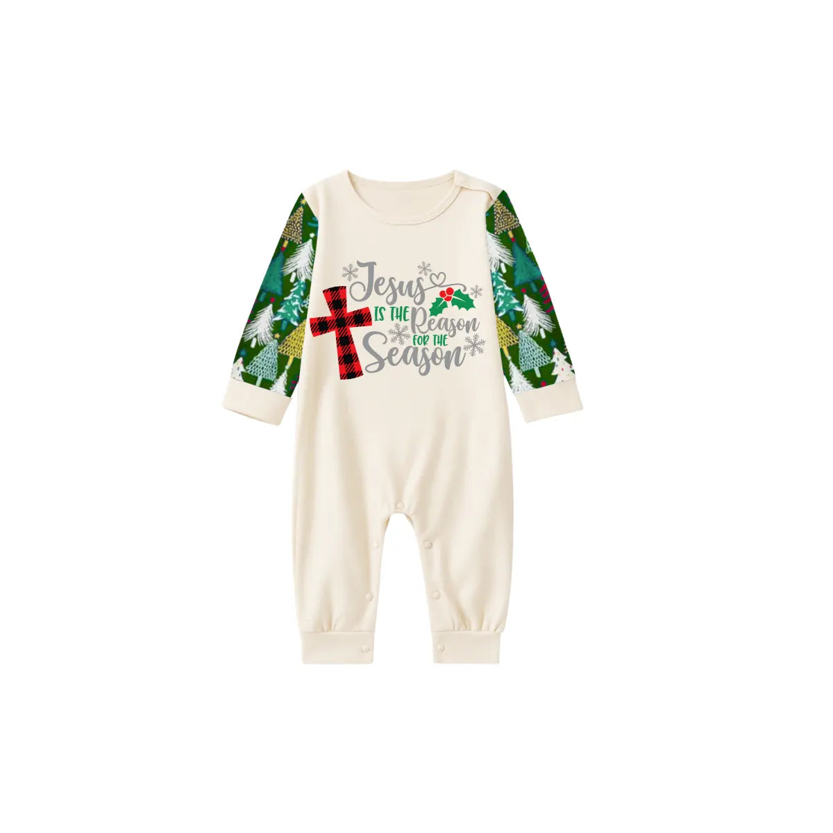 Matching Family Christmas Pajamas  Jesus Is the Reason, Cream & Tree Pattern