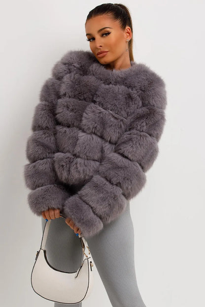Faux Fur Bubble Coat Grey