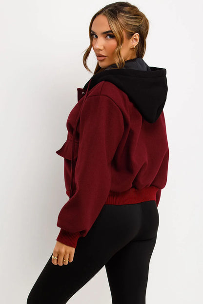 Bomber Baseball Jacket With Hood Burgundy