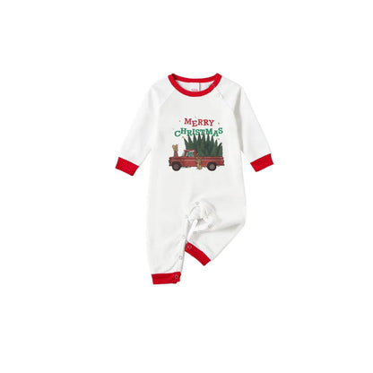 Family Christmas White Pajamas Set With Colorful Christmas Print