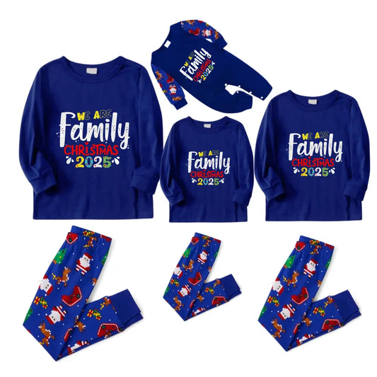 Christmas Family Matching Pajamas-Cozy Blue Pjs Set with "We Are Family Christmas 2025" Artistic Font Print