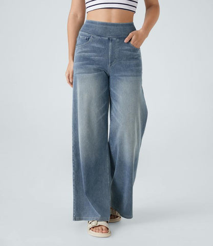 2026🔥FlexTM High Waisted Multiple Pockets Washed Stretchy Knit Casual Bootcut Jeans