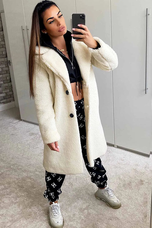 Longline Teddy Coat Cream