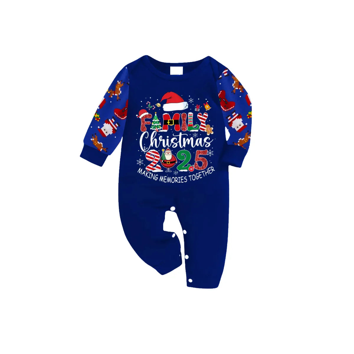 Cozy Blue Christmas Pajamas Set With "Family Christmas 2025 Making Memories Together" Text Print