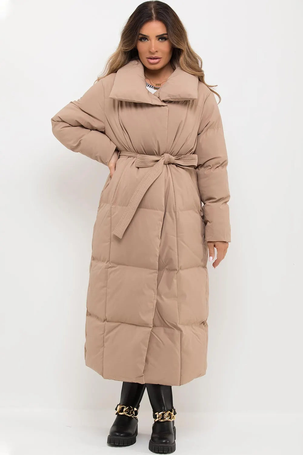 Longline Duvet Puffer Coat Beige