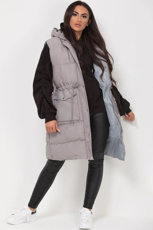 Longline Gilet With Drawstring Waist Grey