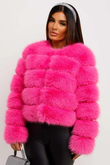 Faux Fur Bubble Coat Bright Pink