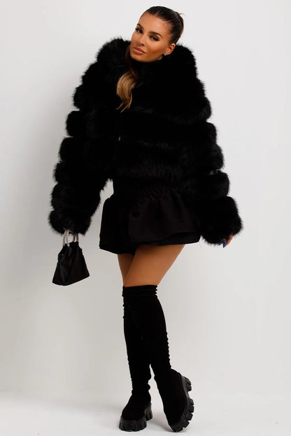 Faux Fur Coat With Hood Black