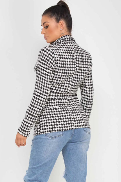 Tweed Blazer With Belt Black And White