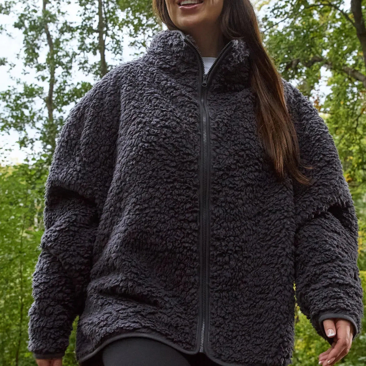 OHS Zip Fleece Soft Warm Cosy Outdoor Teddy Sherpa Long Cuff Sleeve Relaxed Fit Pull Over Hoodie Jacket Coat for Adults Kids