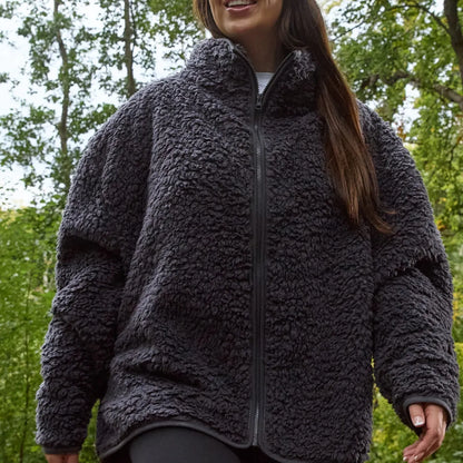 OHS Zip Fleece Soft Warm Cosy Outdoor Teddy Sherpa Long Cuff Sleeve Relaxed Fit Pull Over Hoodie Jacket Coat for Adults Kids
