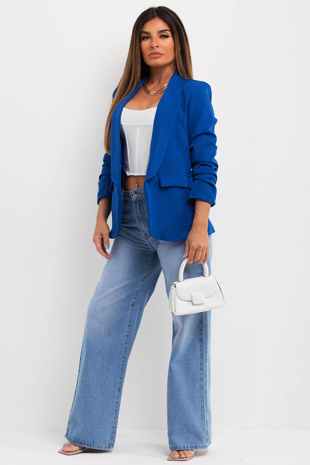 Royal Blue Ruched Sleeve Blazer