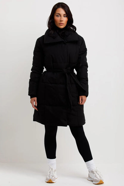 Long Duvet Coat With Belt Beige