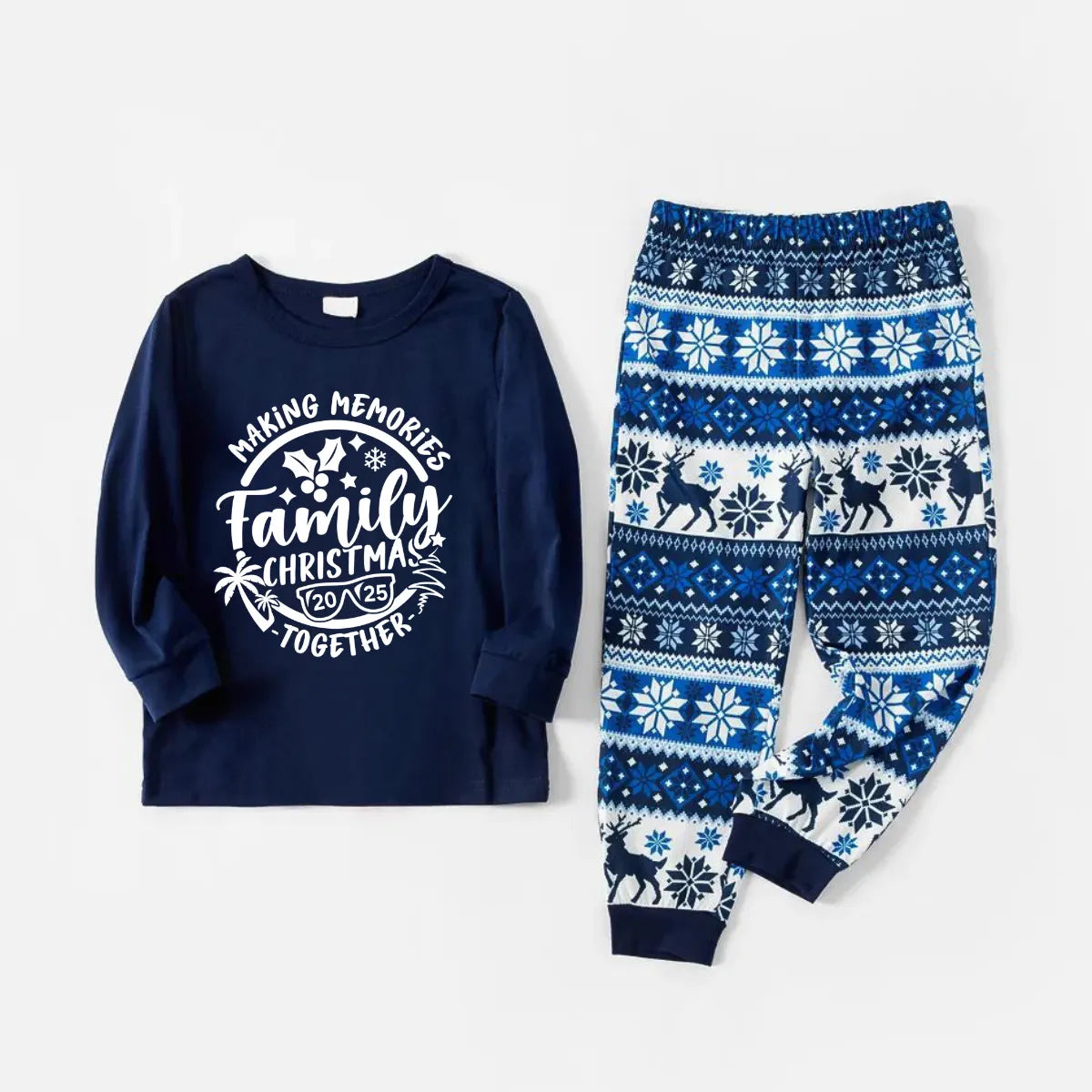 Christmas Make Memories Together 2025 Print Blue Family Matching Pajamas With Dog bandana
