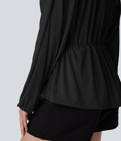 Long Sleeve Lace Up Drawstring Work Blouse