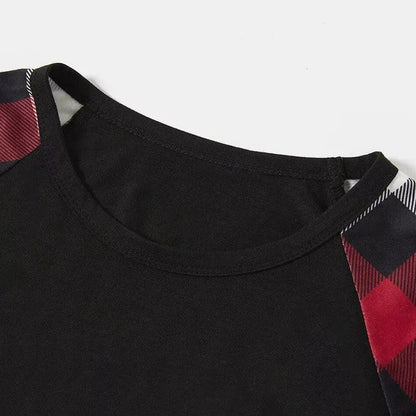Christmas Family Matching Pajamas-Red and Gray Plaid Pjs set with "We Wish You A Merry Christmas" Artistic Font Slogan Print
