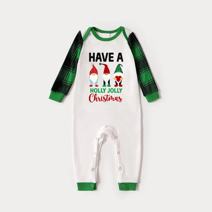 Green Raglan Top Green Plaid Christmas Pajamas Set With Gnomes and "HAVE A HOLLY JOLLY Christmas" Print