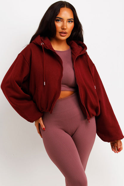 Hooded Jacket With Elastic Hem Burgundy