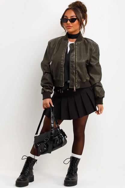 Faux Leather Jacket Bomber Style Charcoal