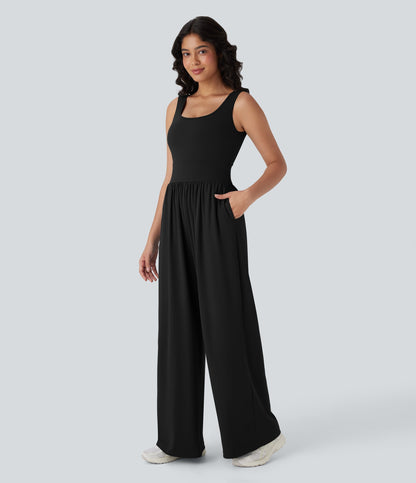 SoftlyZeroTM Airy Wide Leg Cool Touch Yoga Jumpsuit with Pockets-Easy Peezy