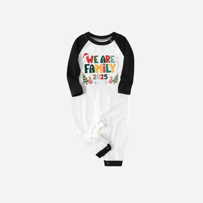 Black Raglan Top Green Plaid Christmas Pajamas Set With "We are Family" Colorful Text Print