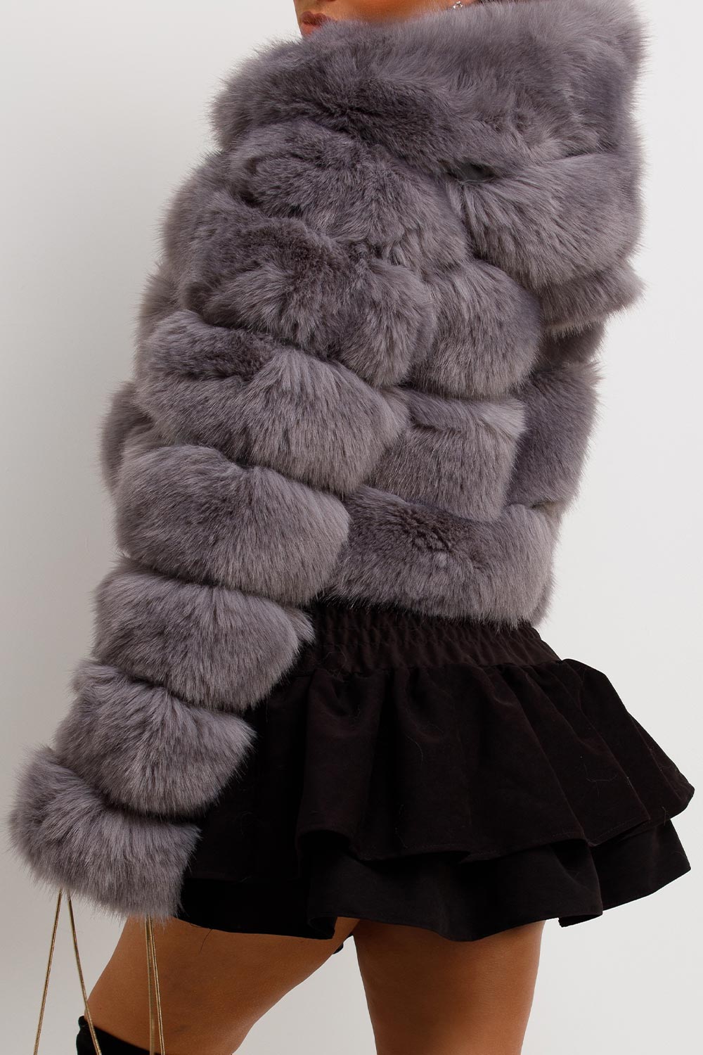 Grey Faux Fur Coat With Hood