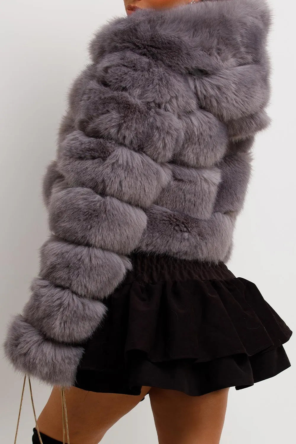 Grey Faux Fur Coat With Hood