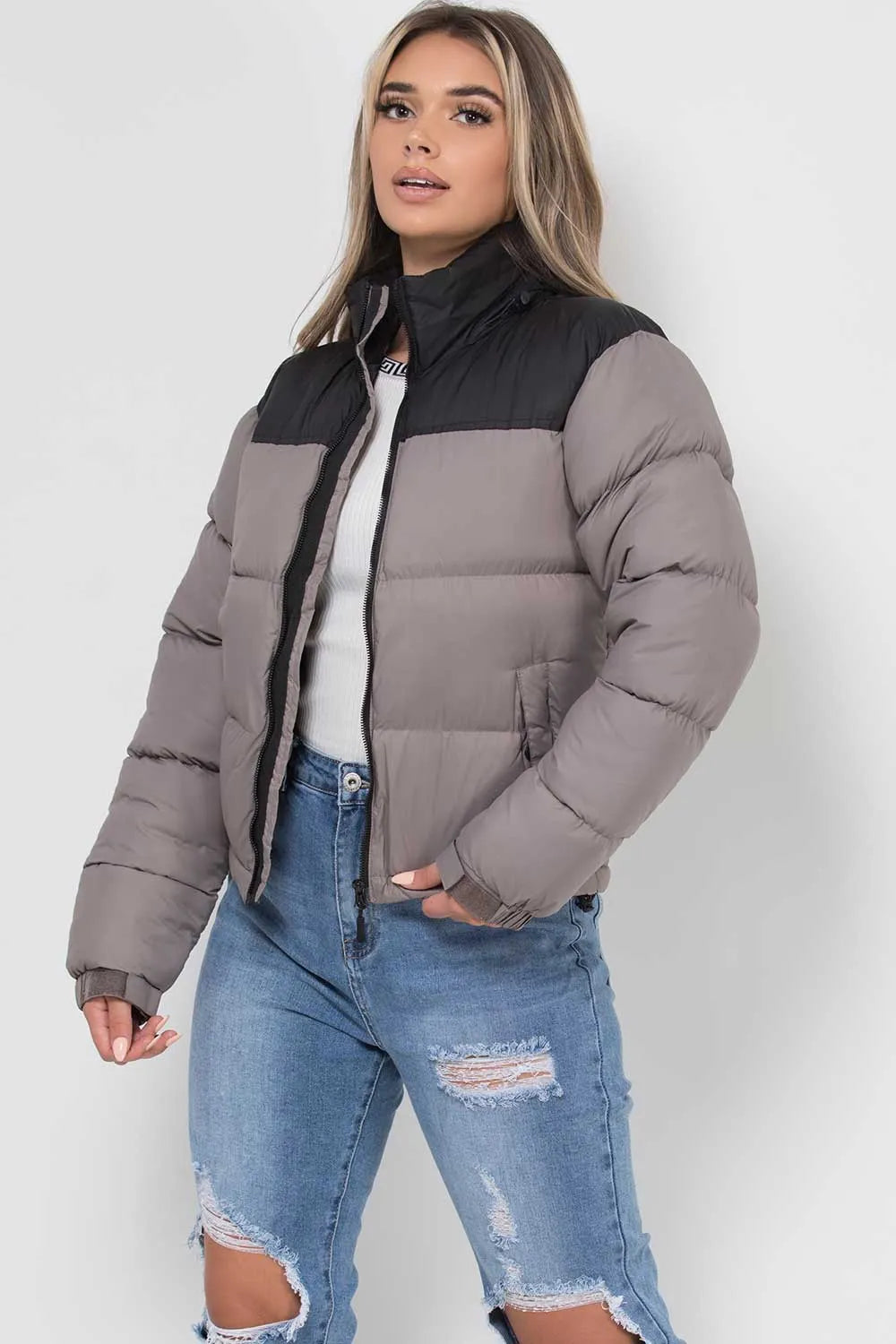 Puffer Jacket Grey Colour Block