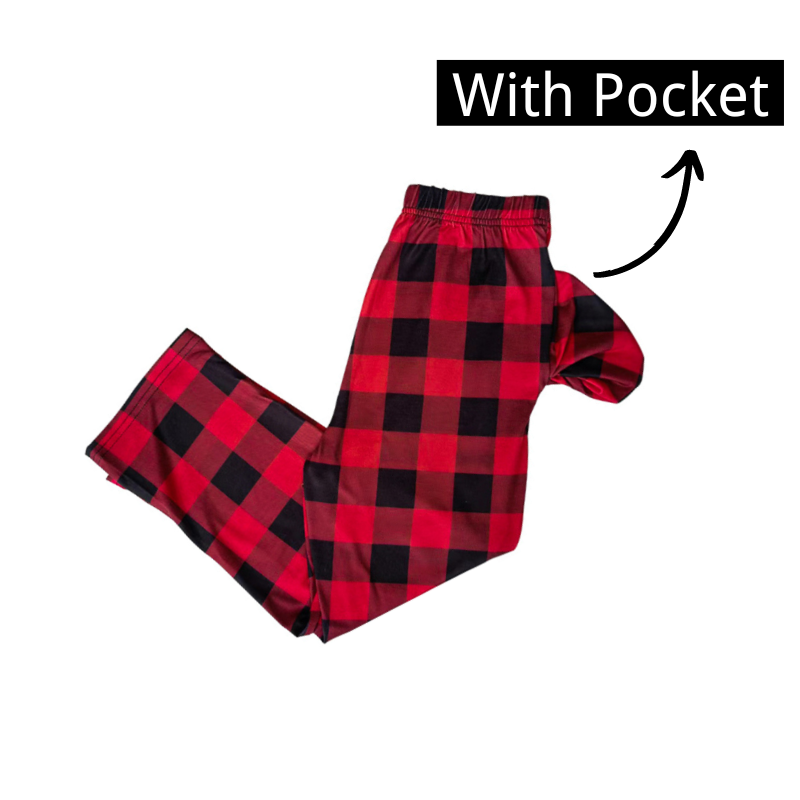 "Family Christmas 2025" Cute Print Black & Red Plaid Christmas Matching Pajamas