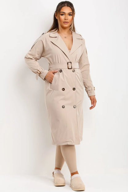 Trench Coat With Waist Belt Beige
