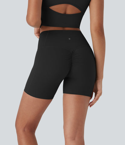 UltraSculptTM High Waisted Drawstring Ruched Yoga Biker Shorts 5'' with Pocket
