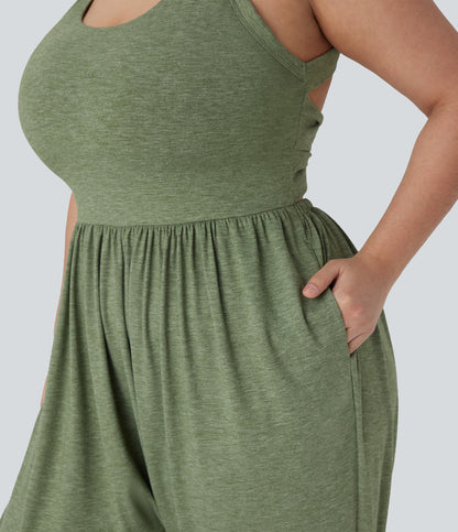 Backless Twisted Harem Casual Plus Size Jumpsuit with Side Pocket-Easy Peezy Edition