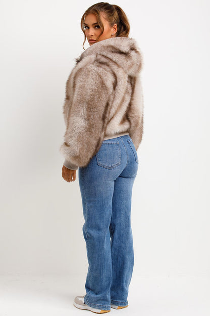 Fur Coat With Hood Beige