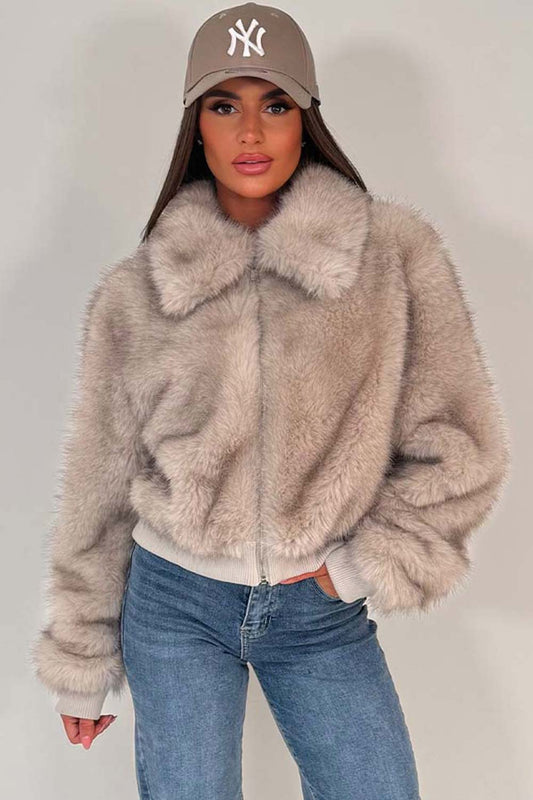 Faux Fur Jacket Beige