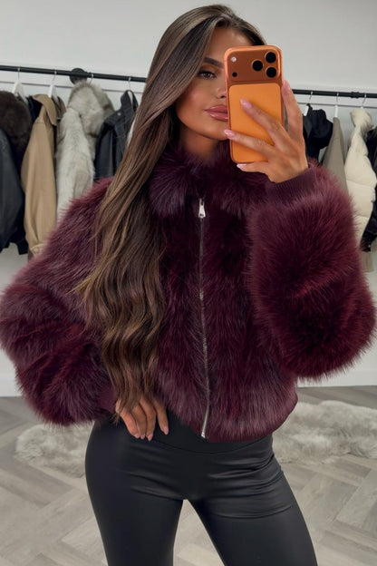 Faux Fur Jacket Burgundy