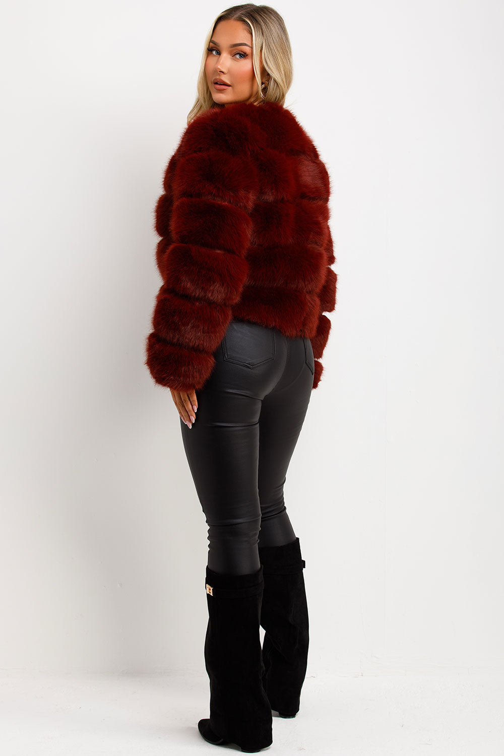 Faux Fur Bubble Coat Burgundy