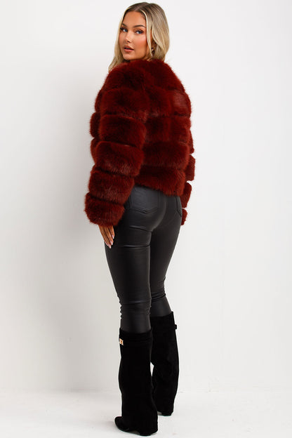 Faux Fur Bubble Coat Burgundy