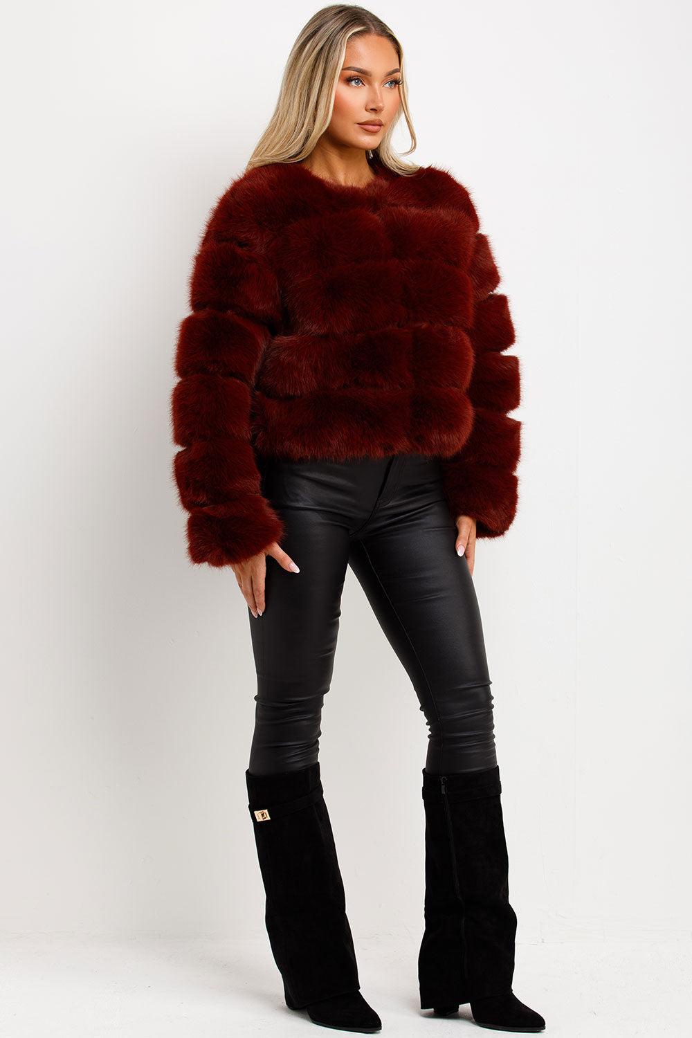 Faux Fur Bubble Coat Burgundy