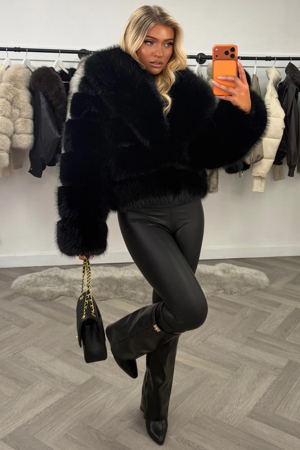 Black Faux Fur Coat With Collar