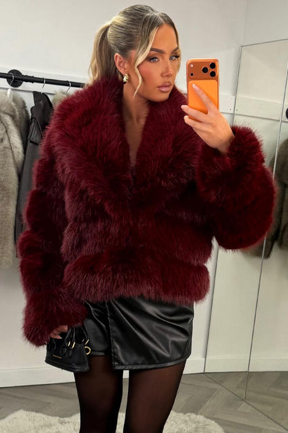 Faux Fur Coat With Collar Burgundy