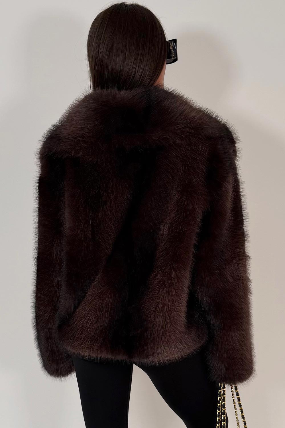 Faux Fur Jacket Collared Brown Colourway