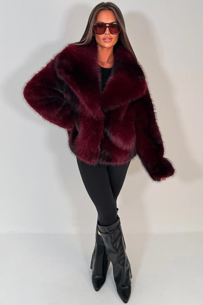 Faux Fur Jacket Collared Burgundy Colourway