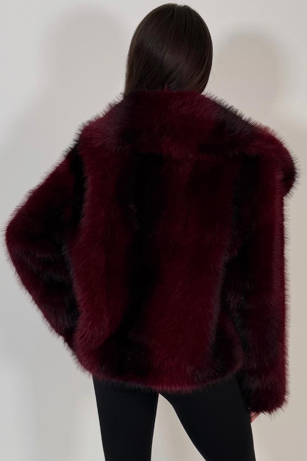 Faux Fur Jacket Collared Burgundy Colourway
