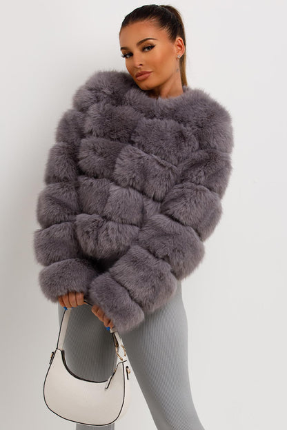 Faux Fur Bubble Coat Grey