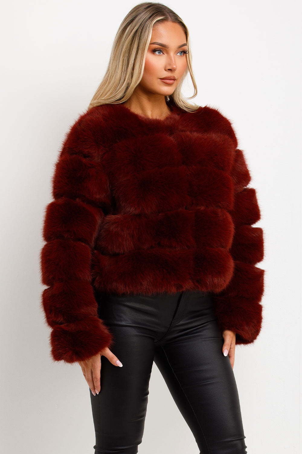 Faux Fur Bubble Coat Burgundy