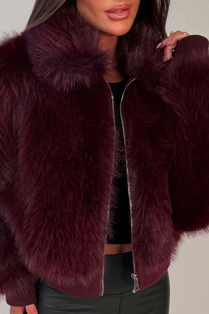 Faux Fur Jacket Burgundy
