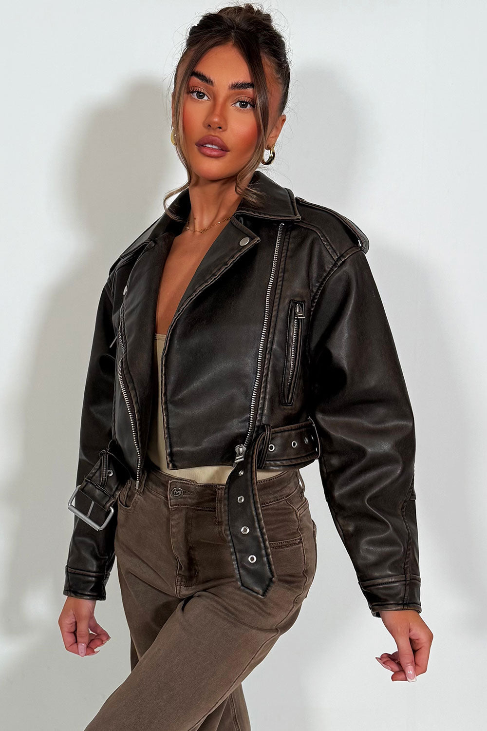 Brown Faux Leather Jacket